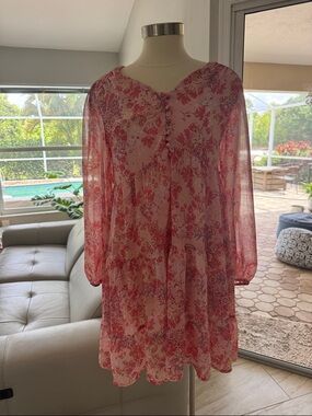 mittoshop Pink and White Floral Midi Dress